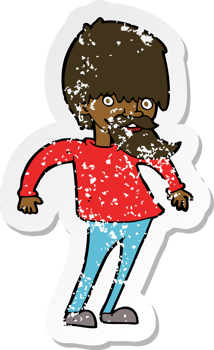 retro distressed sticker of a cartoon bearded man shrugging shoulders png