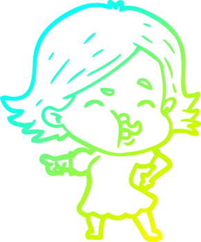 cold gradient line drawing of a cartoon girl pulling face png