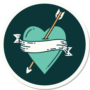 sticker of tattoo in traditional style of an arrow heart and banner png