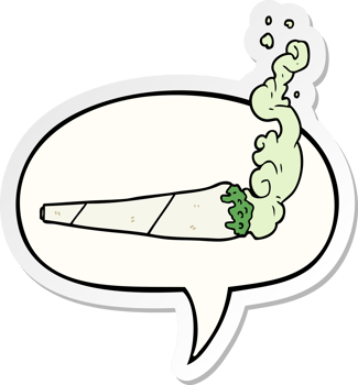 cartoon marijuiana joint with speech bubble sticker png
