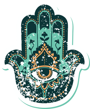 iconic distressed sticker tattoo style image of a hamza png