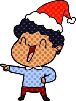 hand drawn comic book style illustration of a happy man wearing santa hat png