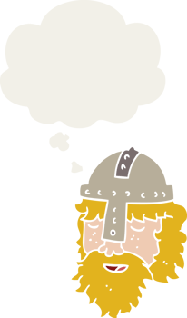 cartoon viking face with thought bubble in retro style png