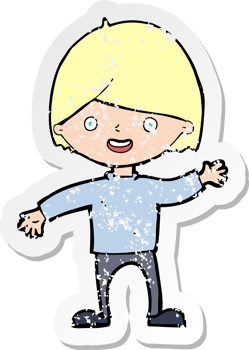 retro distressed sticker of a cartoon waving boy drawing png