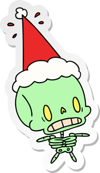 hand drawn christmas sticker cartoon of kawaii skeleton png
