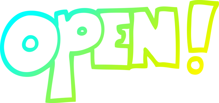 cold gradient line drawing of a cartoon open sign png