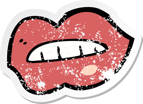 retro distressed sticker of a cartoon lips drawing png