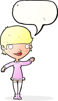 cartoon waving woman with speech bubble png