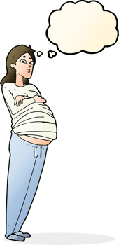 cartoon pregnant woman with thought bubble png
