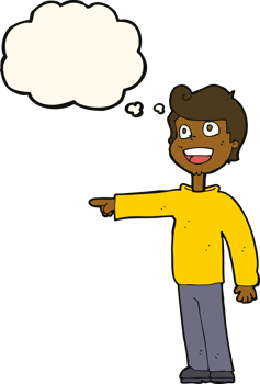 cartoon man pointing and laughing with thought bubble png