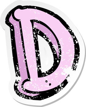 retro distressed sticker of a cartoon letter D drawing png