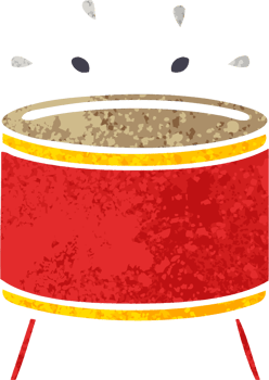 retro illustration style cartoon of a beating drum png