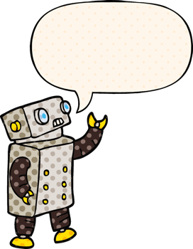 cartoon robot with speech bubble in comic book style png