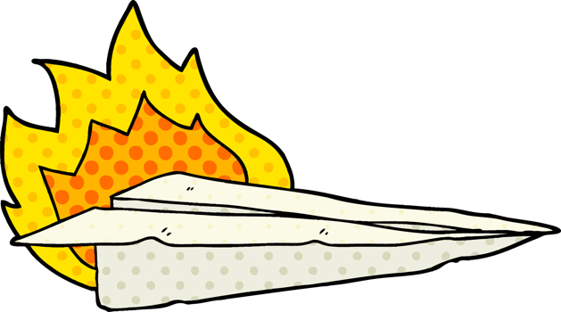 cartoon burning paper airplane png