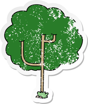distressed sticker of a quirky hand drawn cartoon tree png