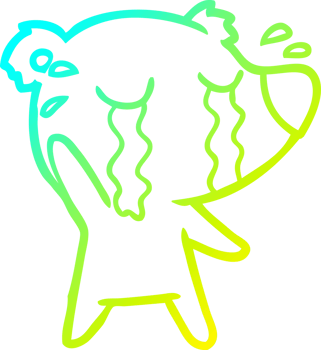 cold gradient line drawing of a cartoon crying bear png