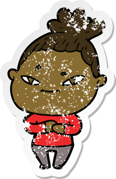 distressed sticker of a cartoon woman png