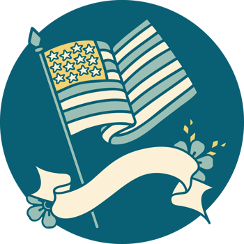 tattoo style icon with banner of the american flag png