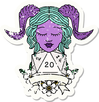 Retro Tattoo Style tiefling with natural 20 D20 roll png