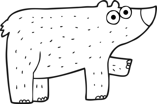 hand drawn black and white cartoon bear png