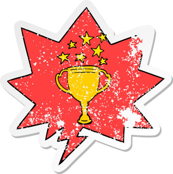 cartoon sports trophy with speech bubble distressed distressed old sticker png