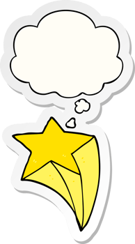 cartoon shooting star with thought bubble as a printed sticker png