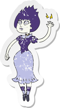 retro distressed sticker of a cartoon vampire girl png