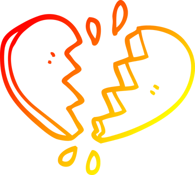 warm gradient line drawing of a cartoon broken heart png