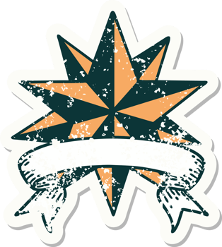 worn old sticker with banner of a star png