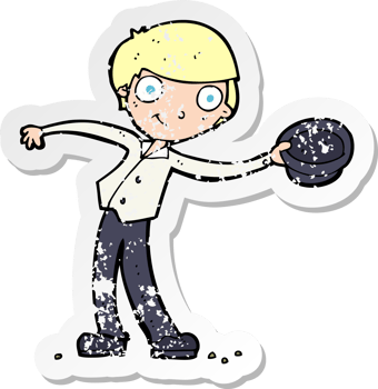 retro distressed sticker of a cartoon man tipping hat drawing png