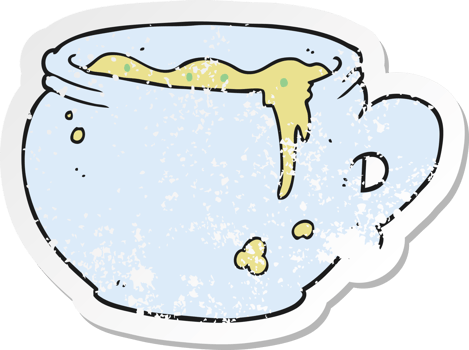 retro distressed sticker of a cartoon mug of soup png