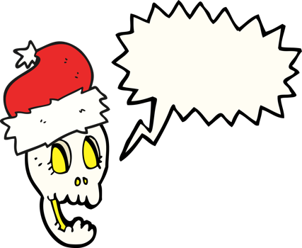 hand drawn speech bubble cartoon christmas hat on skull png
