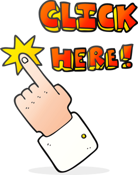 hand drawn cartoon click here sign with finger png