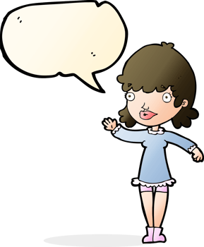 cartoon woman waving with speech bubble png