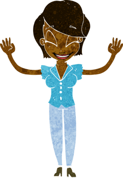 cartoon pretty woman with hands in air png