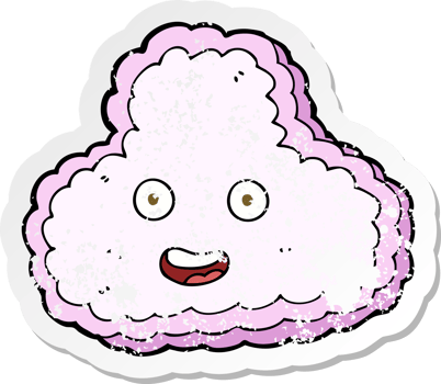 retro distressed sticker of a cartoon happy pink cloud png
