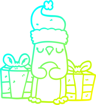 cold gradient line drawing of a cute christmas penguin png
