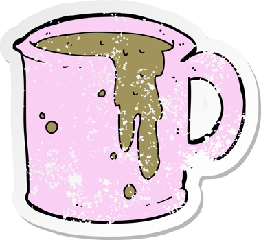 retro distressed sticker of a cartoon coffee mug drawing png