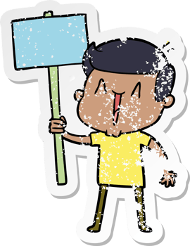 distressed sticker of a cartoon excited man png