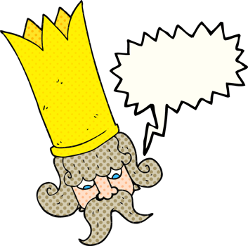 hand drawn comic book speech bubble cartoon king with huge crown png