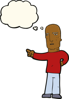 cartoon tough guy pointing with thought bubble png