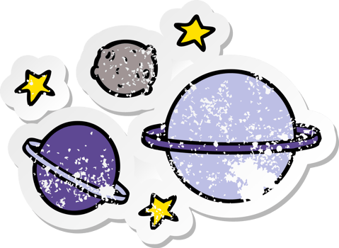 distressed sticker of a cartoon planets png