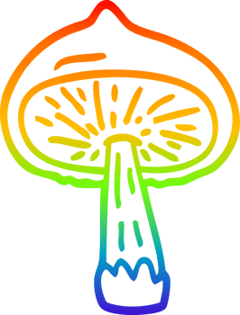 rainbow gradient line drawing of a cartoon mushroom png