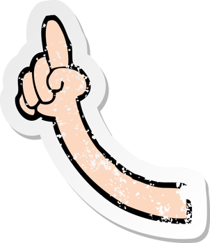retro distressed sticker of a cartoon pointing arm drawing png