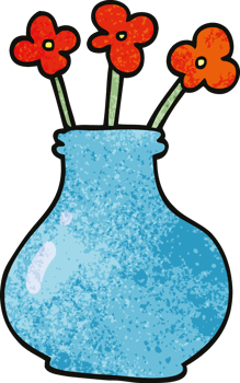 cartoon doodle vase with flowers png