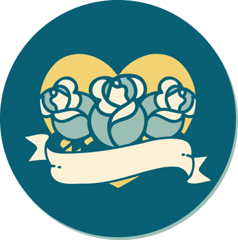 sticker of tattoo in traditional style of a heart and banner with flowers png
