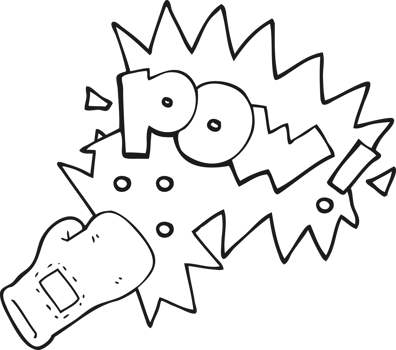 hand drawn black and white cartoon boxing glove punch png