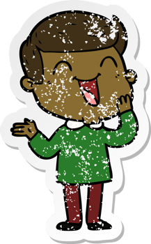 distressed sticker of a cartoon happy man png