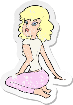 retro distressed sticker of a cartoon pretty woman drawing png