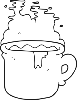 hand drawn black and white cartoon old coffee cup png